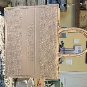 Dior Embossed Lady Dior-Style Tote in Nude Pink